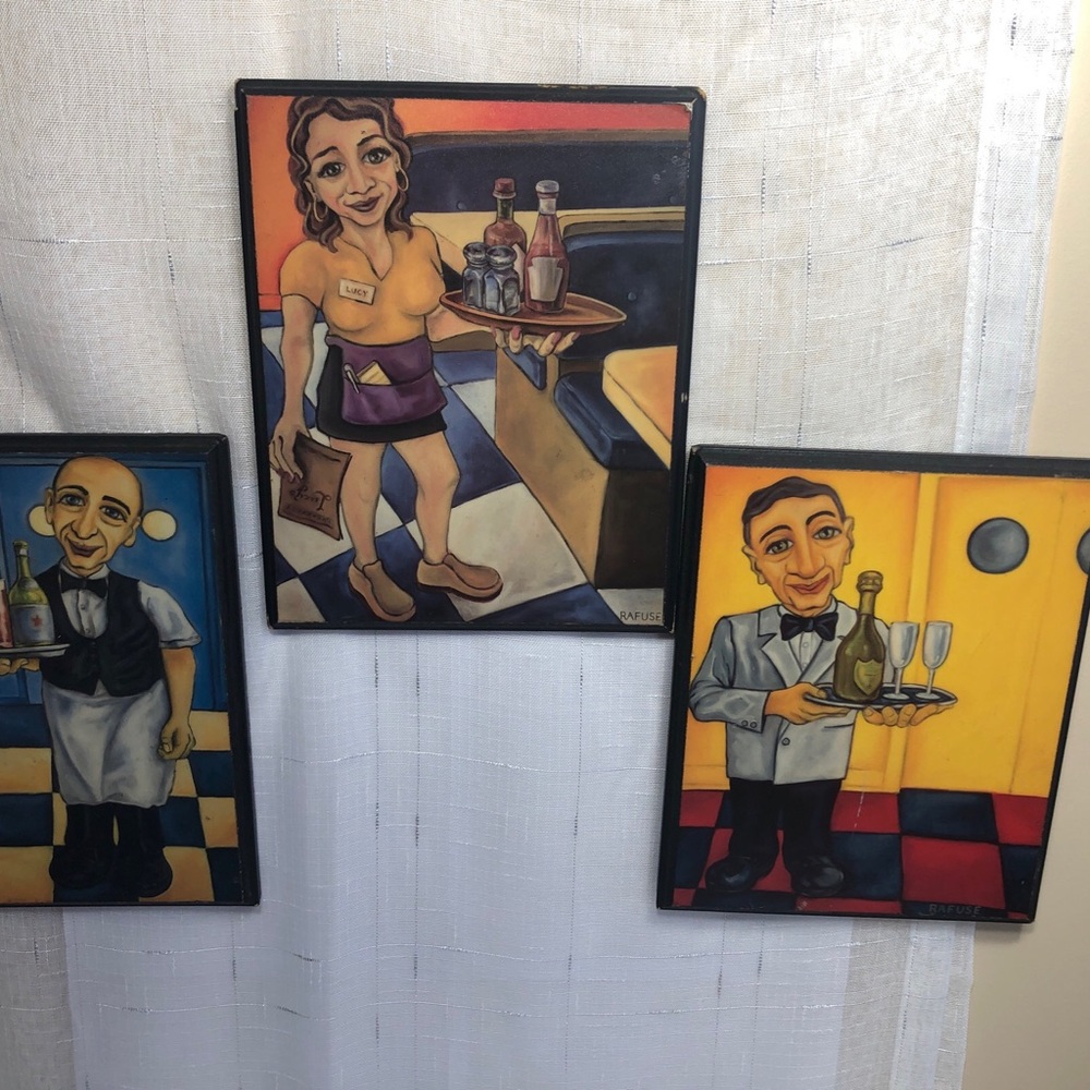 Will Rafuse Wood Home Decor Wall Art - Set of 3 plaques Waitress Wine Server